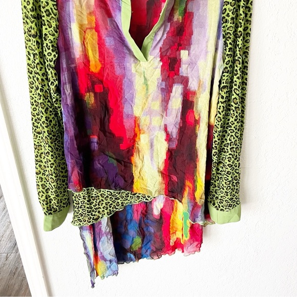 Vintage Top Women's Large Paris Hues High Low Dopamine Artsy Boho Semi-Sheer - Picture 4 of 9